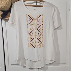 love, Fire White Tee with Red and Yellow Embroidery